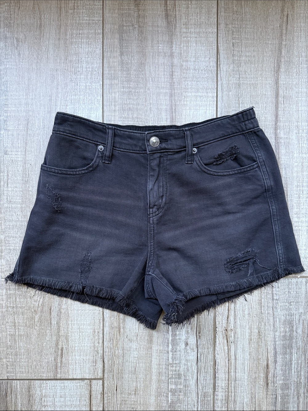 Aerie Black Distressed Jean Shorts Frayed Hem Size XS
